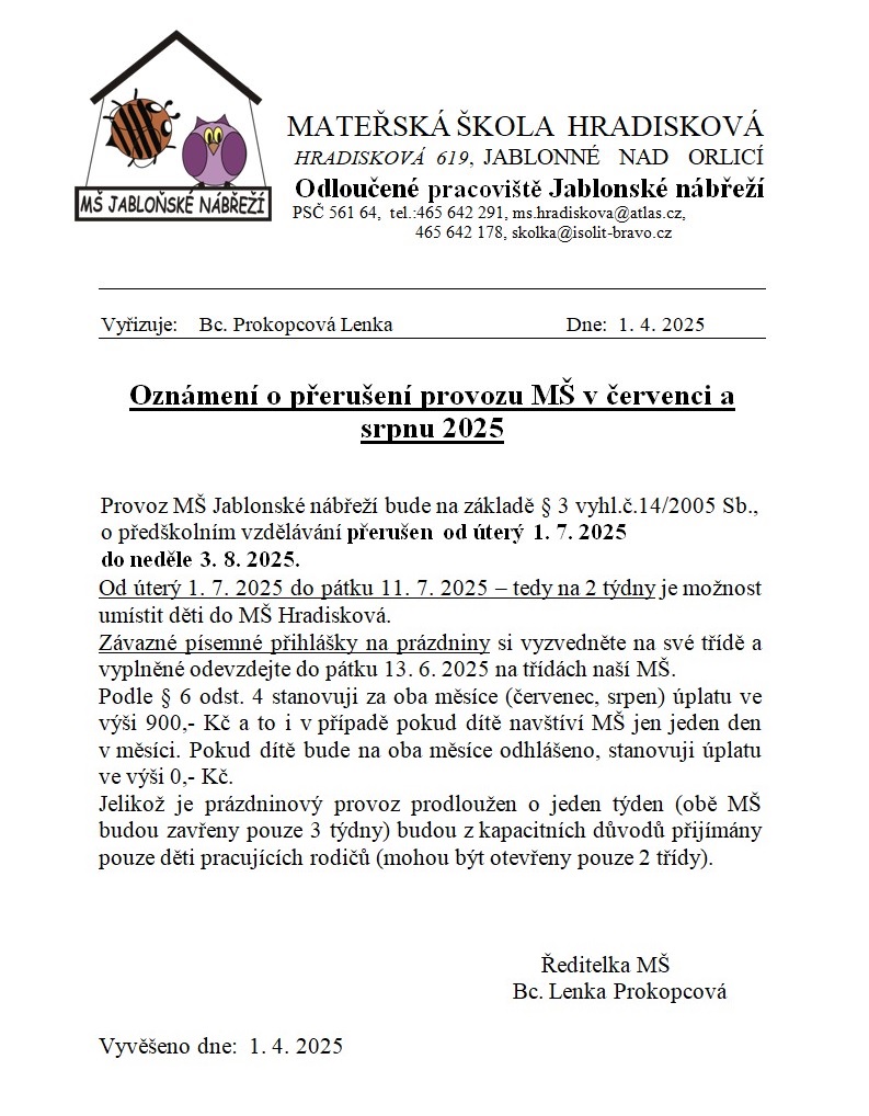 prázdniny nábřežka